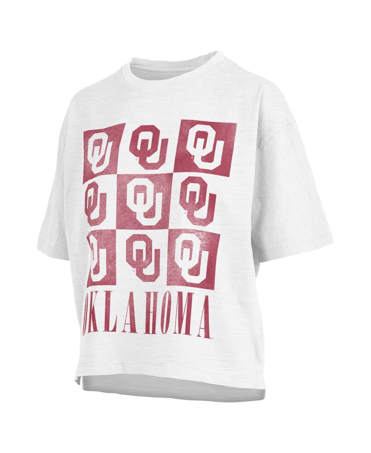 Womens Pressbox White Distressed Oklahoma Sooners Motley Crew Andy Waist Length Oversized T-shirt Product Image