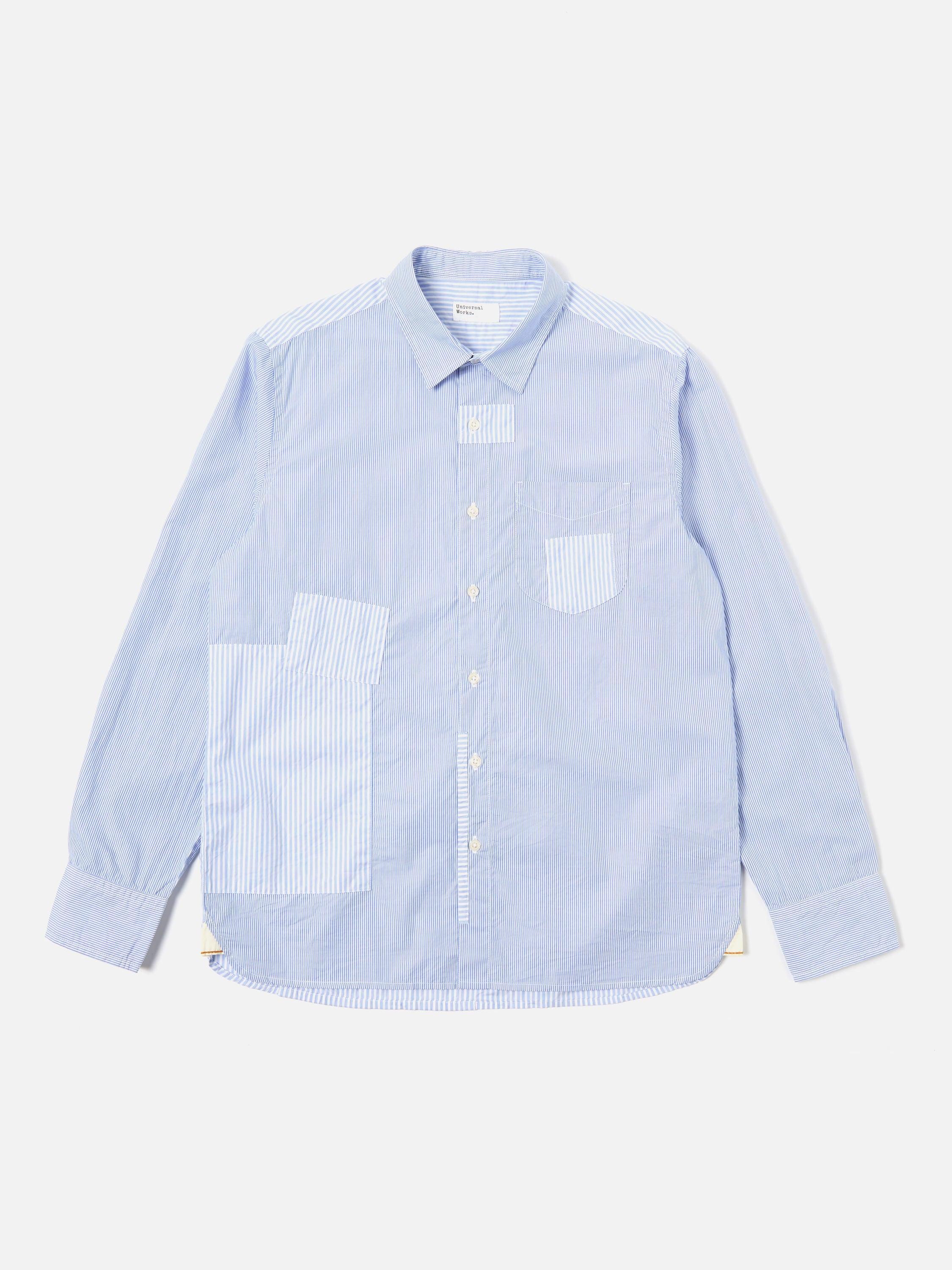 Universal Works L/S Patch Shirt in Blue Classic Stripes Product Image