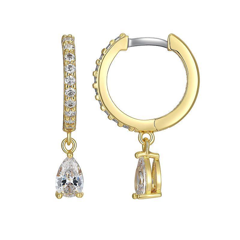 Sarafina Cubic Zirconia Drop Huggie Hoop Earrings, Womens, Gold Tone Product Image