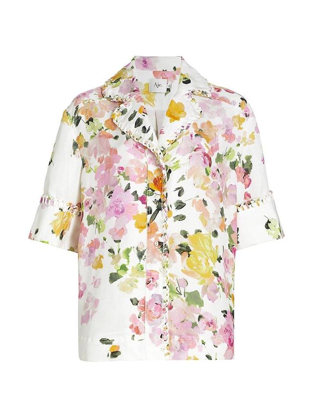 Womens Constance Floral Linen-Blend Button-Front Shirt Product Image