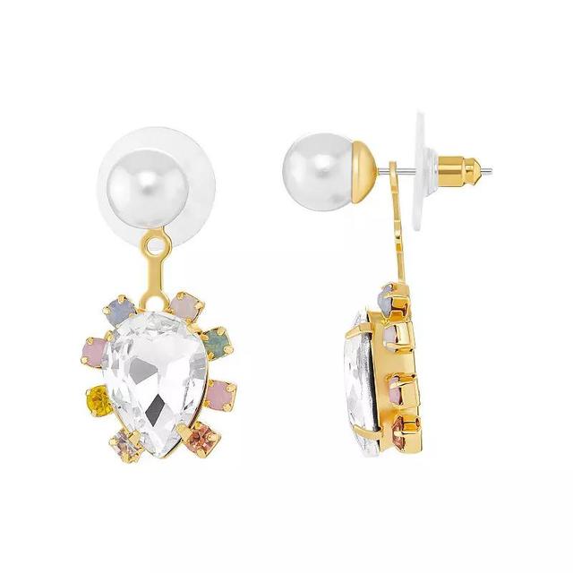 Emberly Gold Tone Simulated Pearl & Colorful Glass Stone Front to Back Earrings, Womens, Yellow Gold Tone Team Product Image