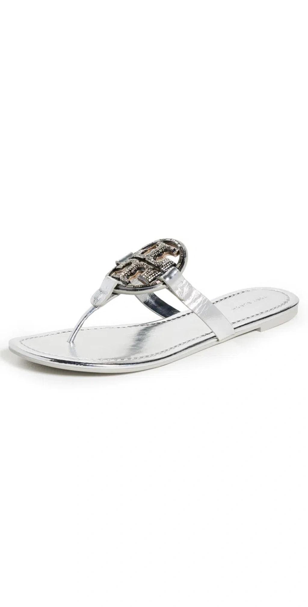 TORY BURCH Miller Logo-plaque Sandals In Silver Product Image