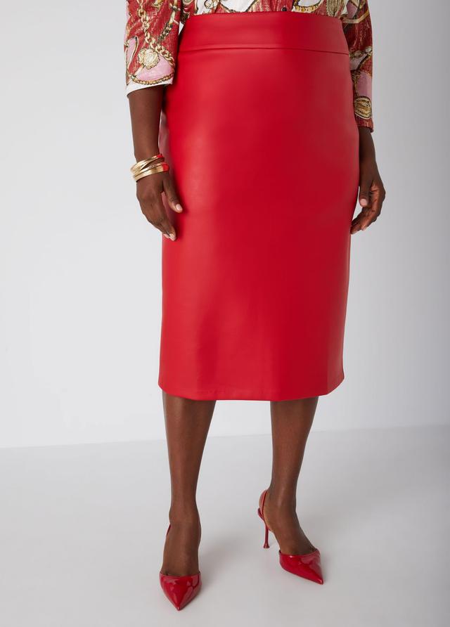 Plus Size Faux Stretch Leather Midi Skirt, - Ashley Stewart Product Image