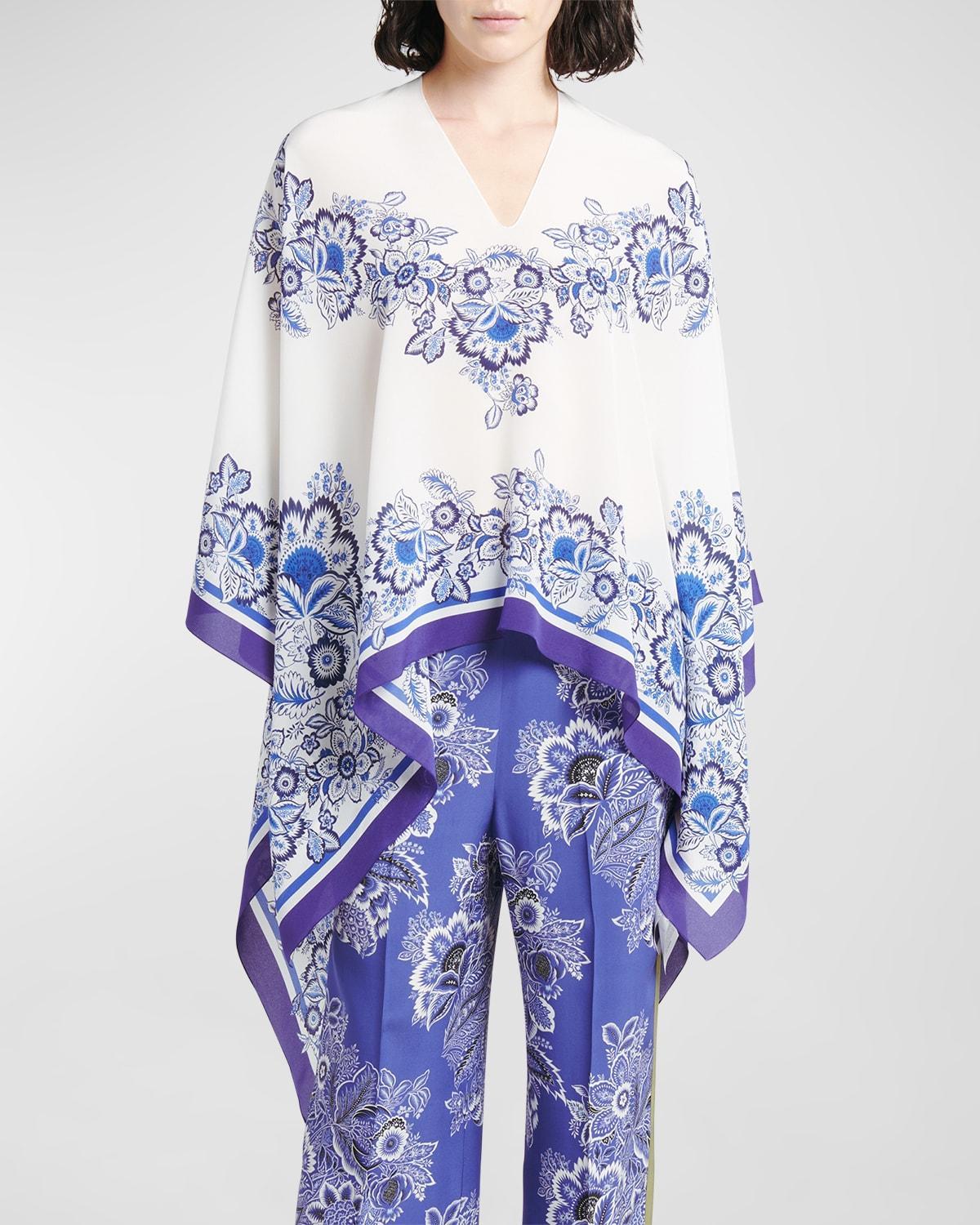 Womens Boxy Floral Silk Poncho Product Image