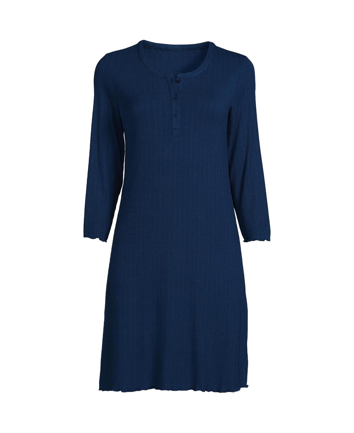 Womens Lands End Pointelle Rib 3/4 Sleeve Knee Length Nightgown Deep Blue Product Image