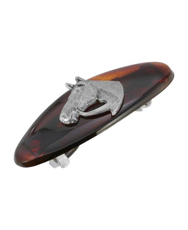 Womens Silver-Tone Small Tortoise Horse Head Barrette Product Image