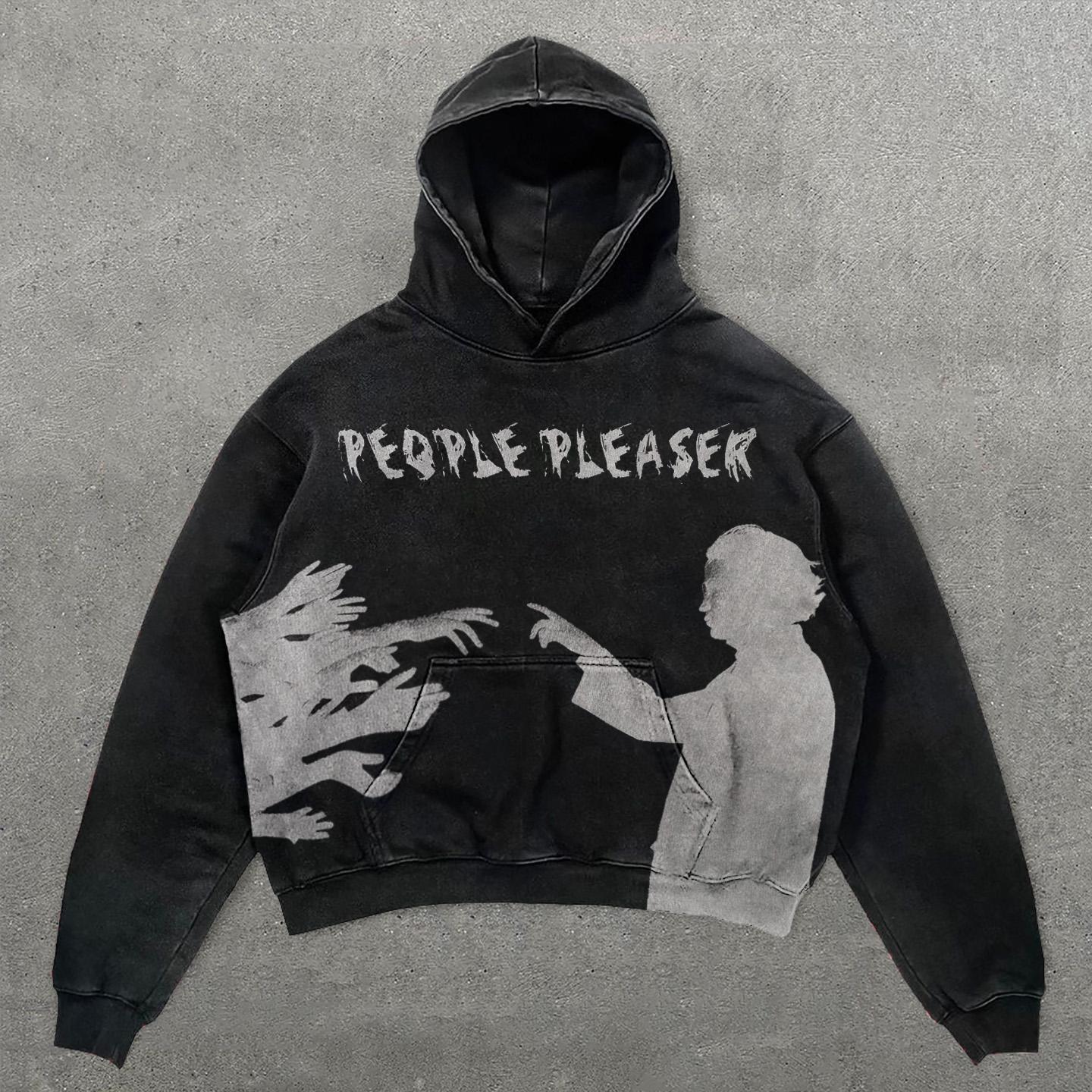 People Pleaser Print Graphic Casual Street Washed Hoodie Product Image