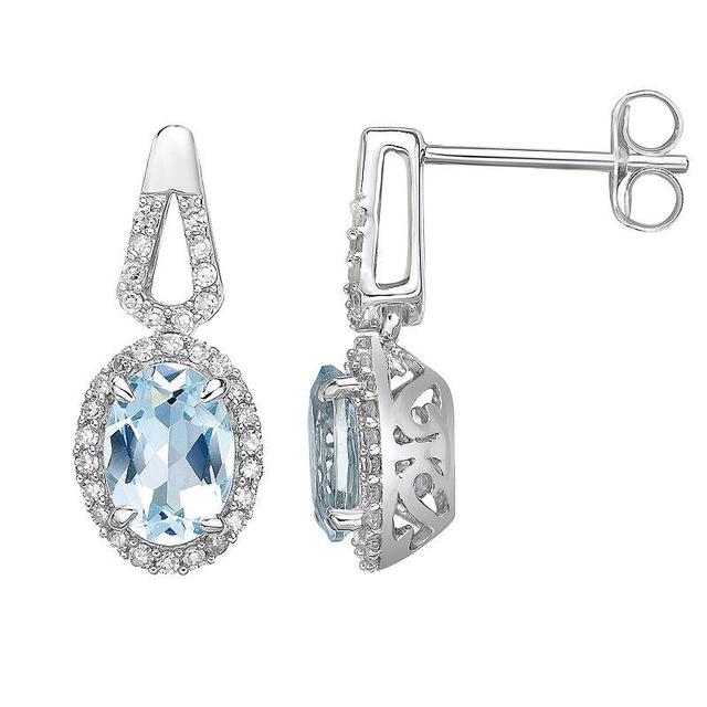 Gemminded 10k White Gold 1/4 Carat T.W. Diamond & Aquamarine Drop Earrings, Womens, Blue Product Image