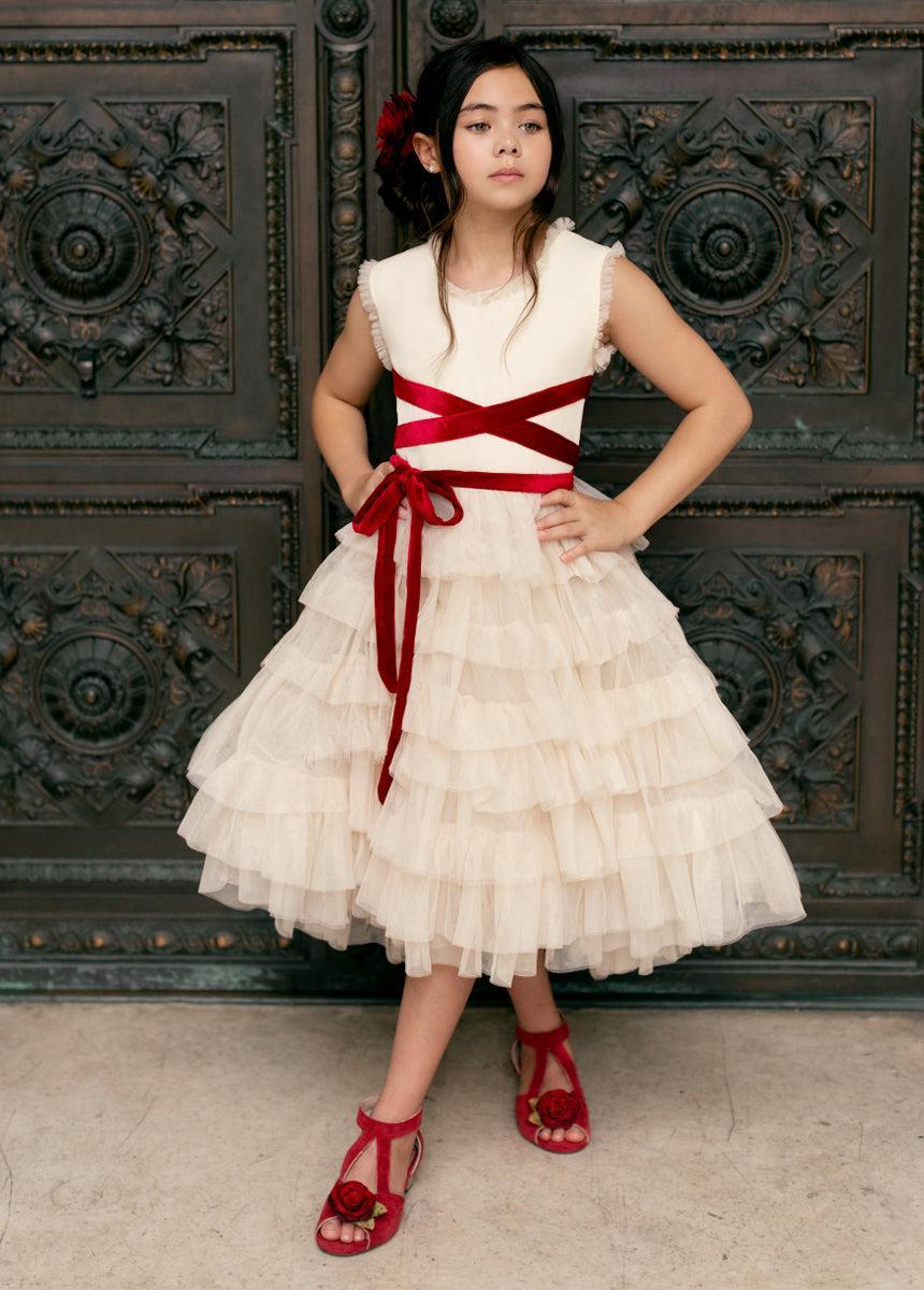 Geneva Petticoat Dress in Cream & Scarlet Product Image