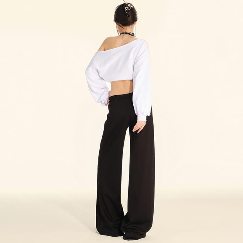 Drawstring Waist Plain Wide Leg Sweatpants Product Image