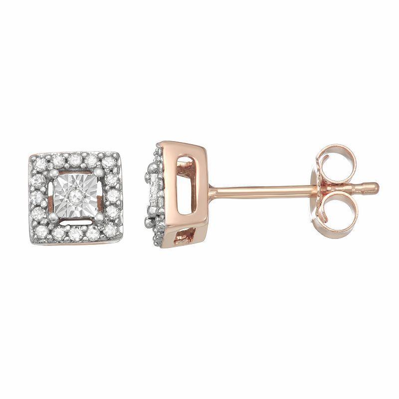 10k Rose Gold 1/8 Carat T.W. Diamond Square Halo Stud Earrings, Womens, White Product Image