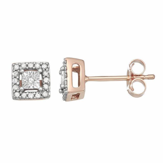 10k Rose Gold 1/8 Carat T.W. Diamond Square Halo Stud Earrings, Womens, White Product Image