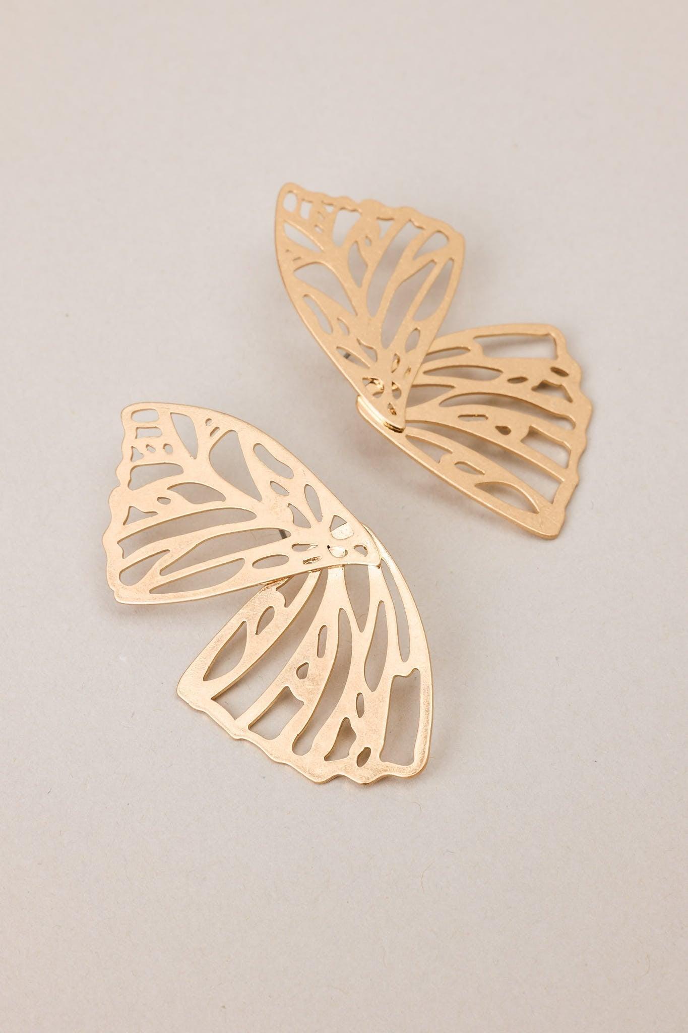 Cherish The Moment Worn Gold Butterfly Earrings Product Image