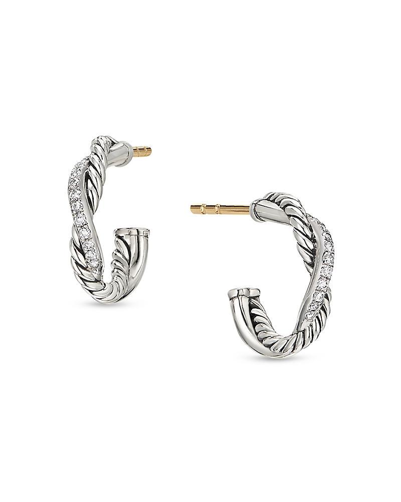 Womens Petite Infinity Huggie Hoop Earrings With Diamonds - Silver Product Image