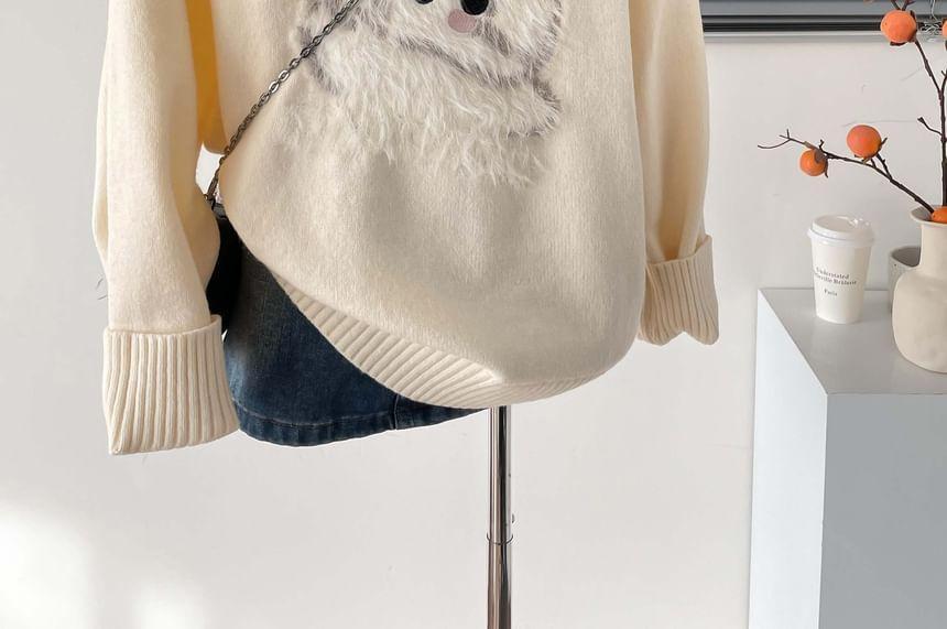 Round Neck Dog Print Sweater Product Image