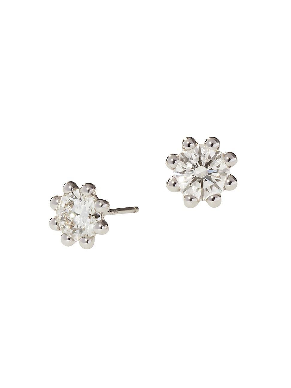 Womens Beaded 18K White Gold & Latitude Lab-Grown Diamond Small Stud Earrings - White Gold - Size Small Product Image