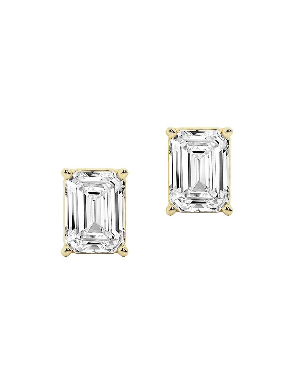 Womens 14K Gold & Emerald-Cut Lab-Grown Diamond Stud Earrings Product Image