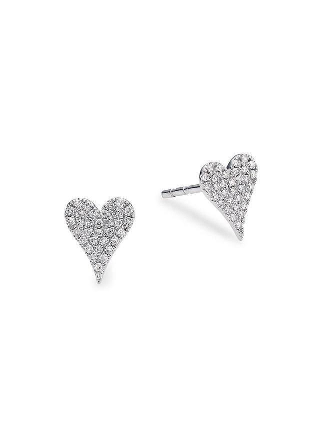 Womens 14K White Gold & 0.10 TCW Diamond Heart Stud Earrings Product Image