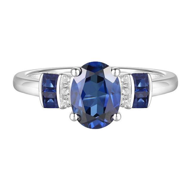 Sterling Silver Lab-Created Blue & White Sapphire Ring, Womens Product Image