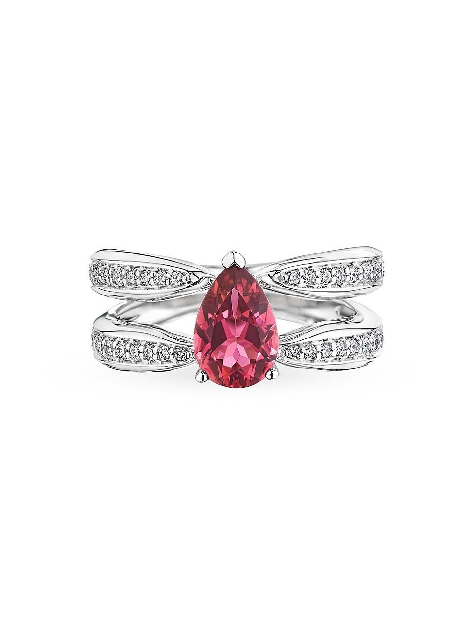 Womens 18K White Gold, Pink Tourmaline & 0.38 TCW Diamond Ring Product Image