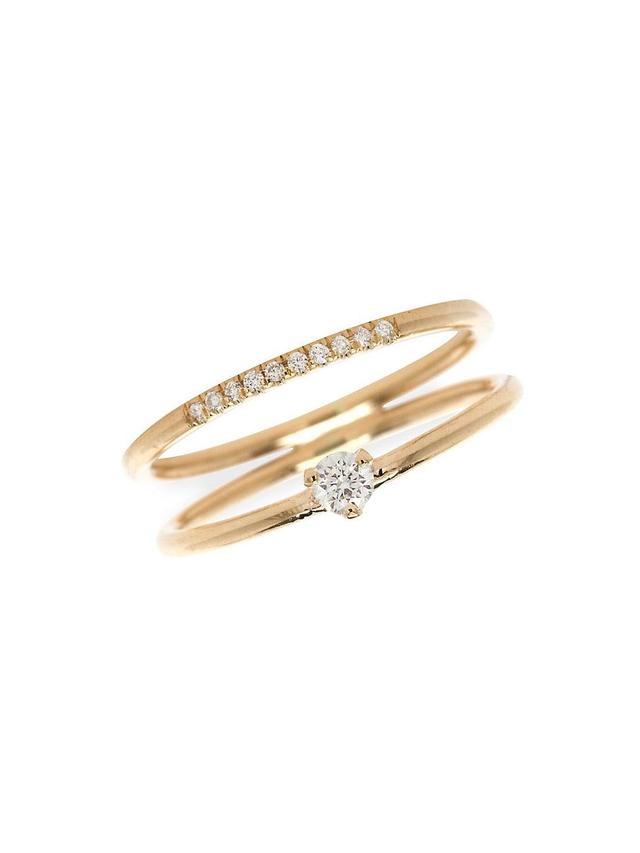 Womens 14K Yellow Gold & Diamonds Double Band Prong Ring Product Image