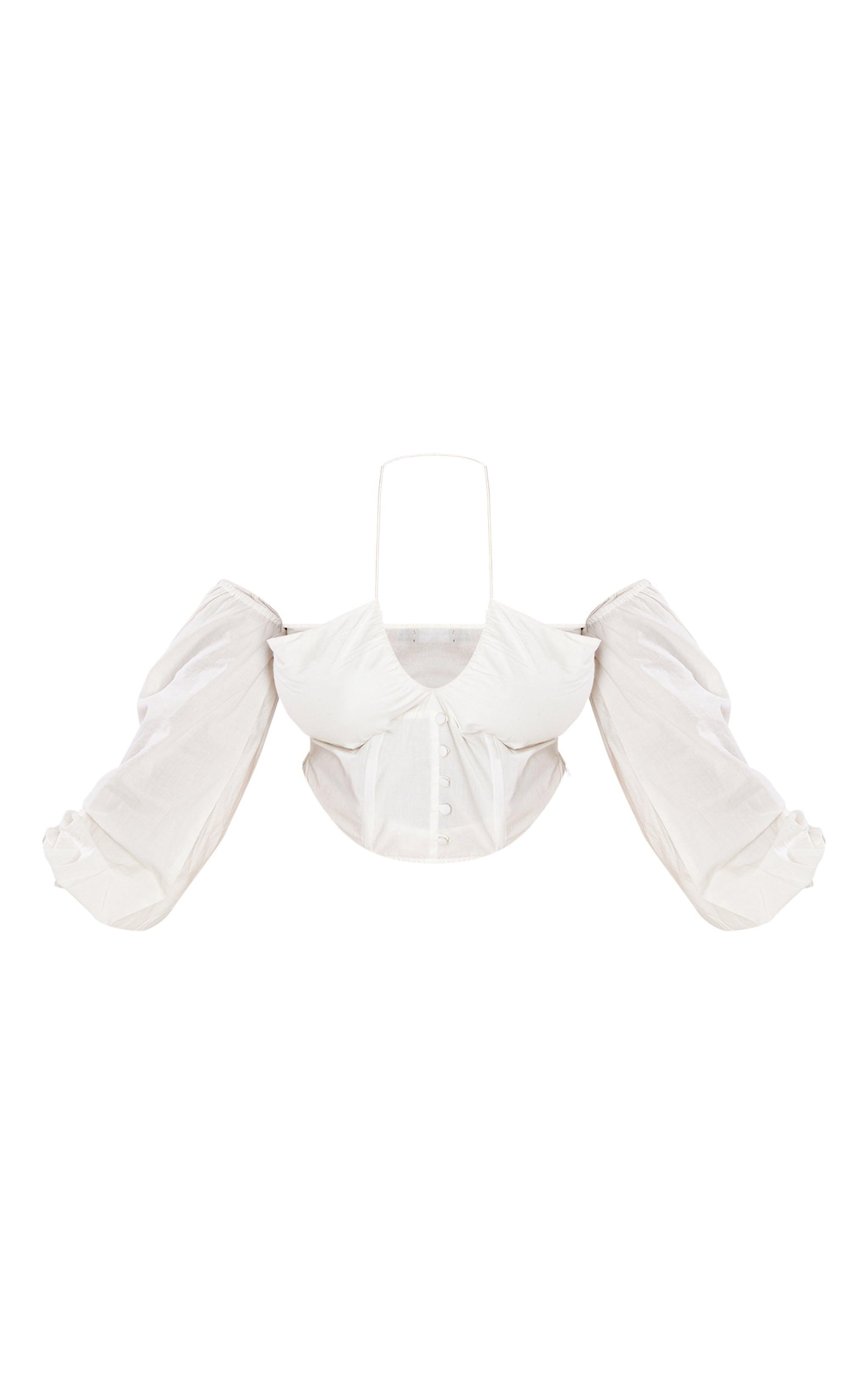 Plus White Poplin Elastic Halter Bardot Top Product Image