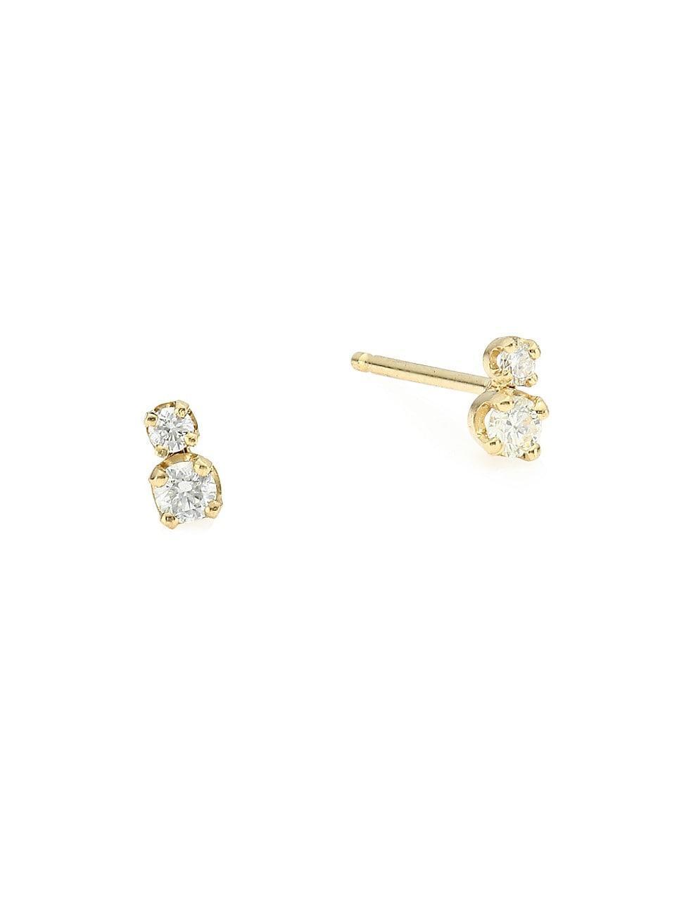 14K Yellow Gold Double Diamond Stud Earrings Product Image