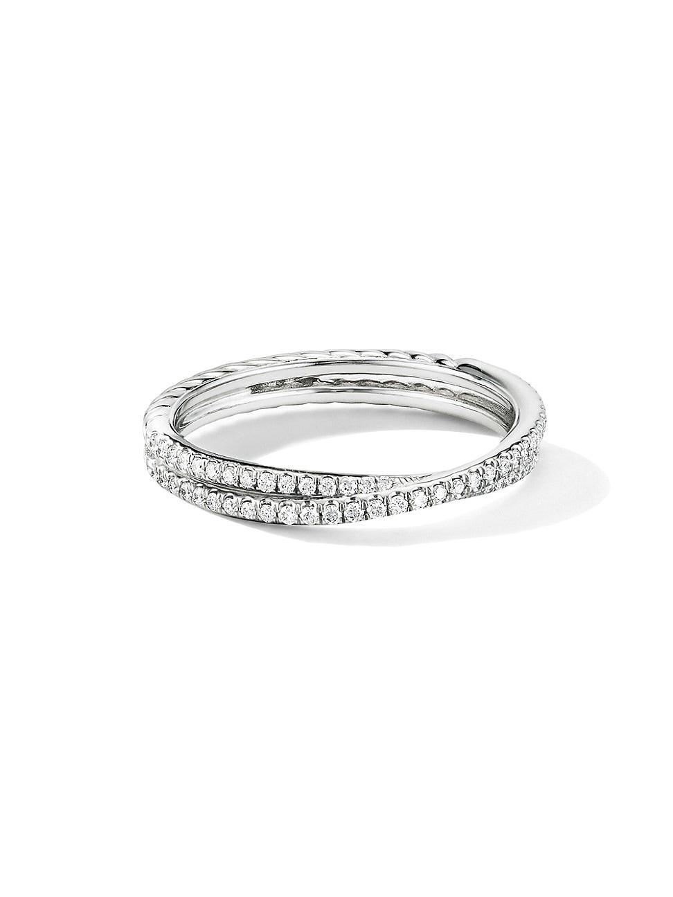 Womens DY Crossover Micro Pav Band Ring In Platinum Product Image