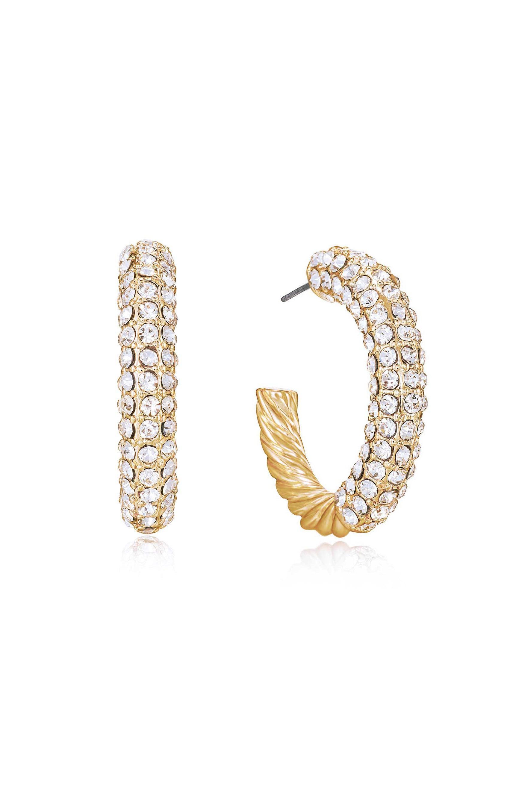 Ettika Crystal Dotted Twist Hoop Earrings ~ Gold Product Image