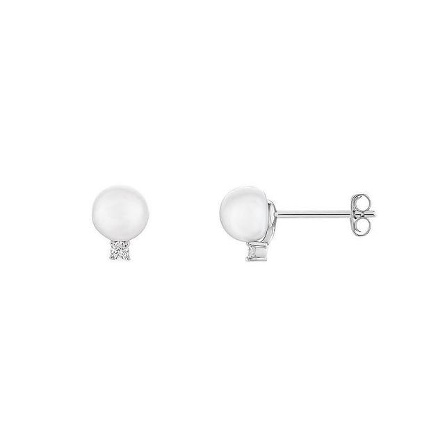 PRIMROSE Sterling Silver Freshwater Cultured Pearl & Cubic Zirconia Stud Earrings, Womens, Grey Product Image