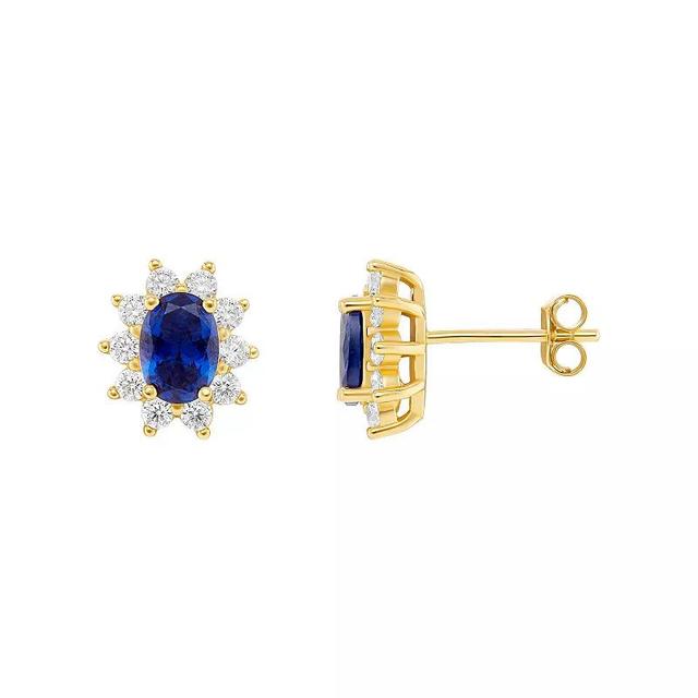 PRIMROSE 18k Gold Plated Blue Nano & Cubic Zirconia Flower Stud Earrings, Womens, Yellow Gold Tone Blue Product Image