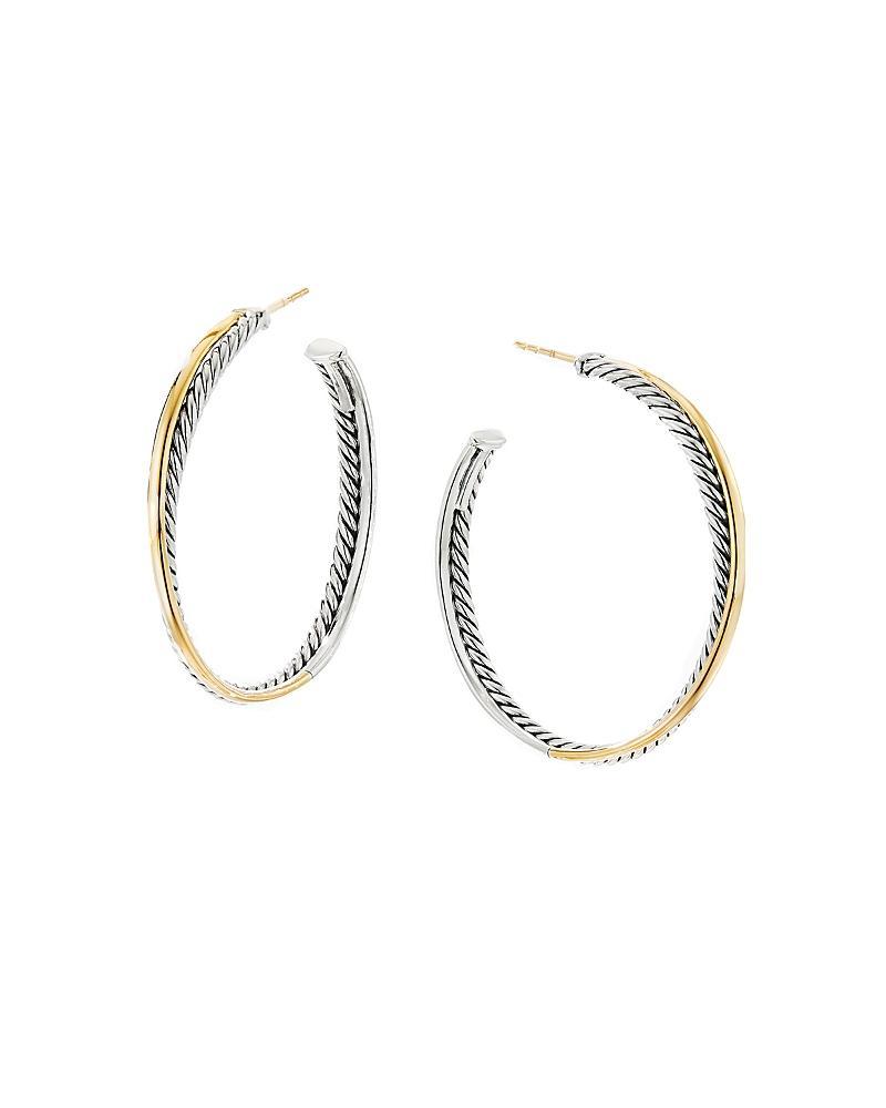 Womens Crossover Hoop Earrings in Sterling Silver with 18K Yellow Gold Product Image