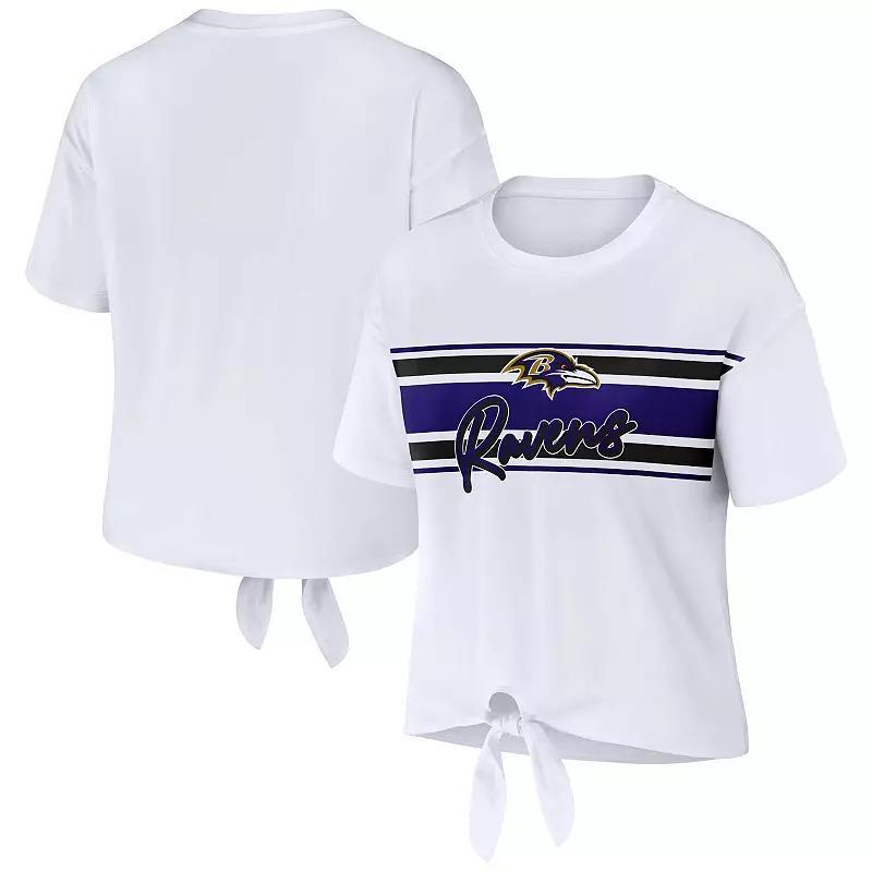 Womens Wear by Erin Andrews White Baltimore Ravens Front Tie Retro T-shirt Product Image