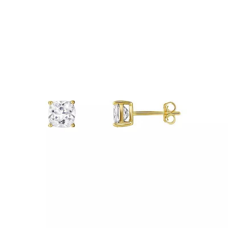 PRIMROSE 24k Gold over Sterling Silver Cushion Cut Cubic Zirconia Stud Earrings, Womens, Gold Tone White Product Image