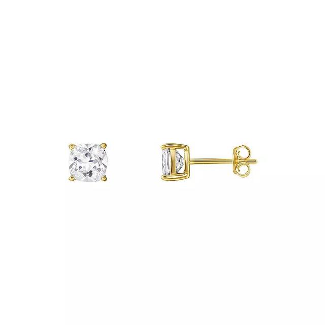 PRIMROSE 24k Gold over Sterling Silver Cushion Cut Cubic Zirconia Stud Earrings, Womens, White Product Image