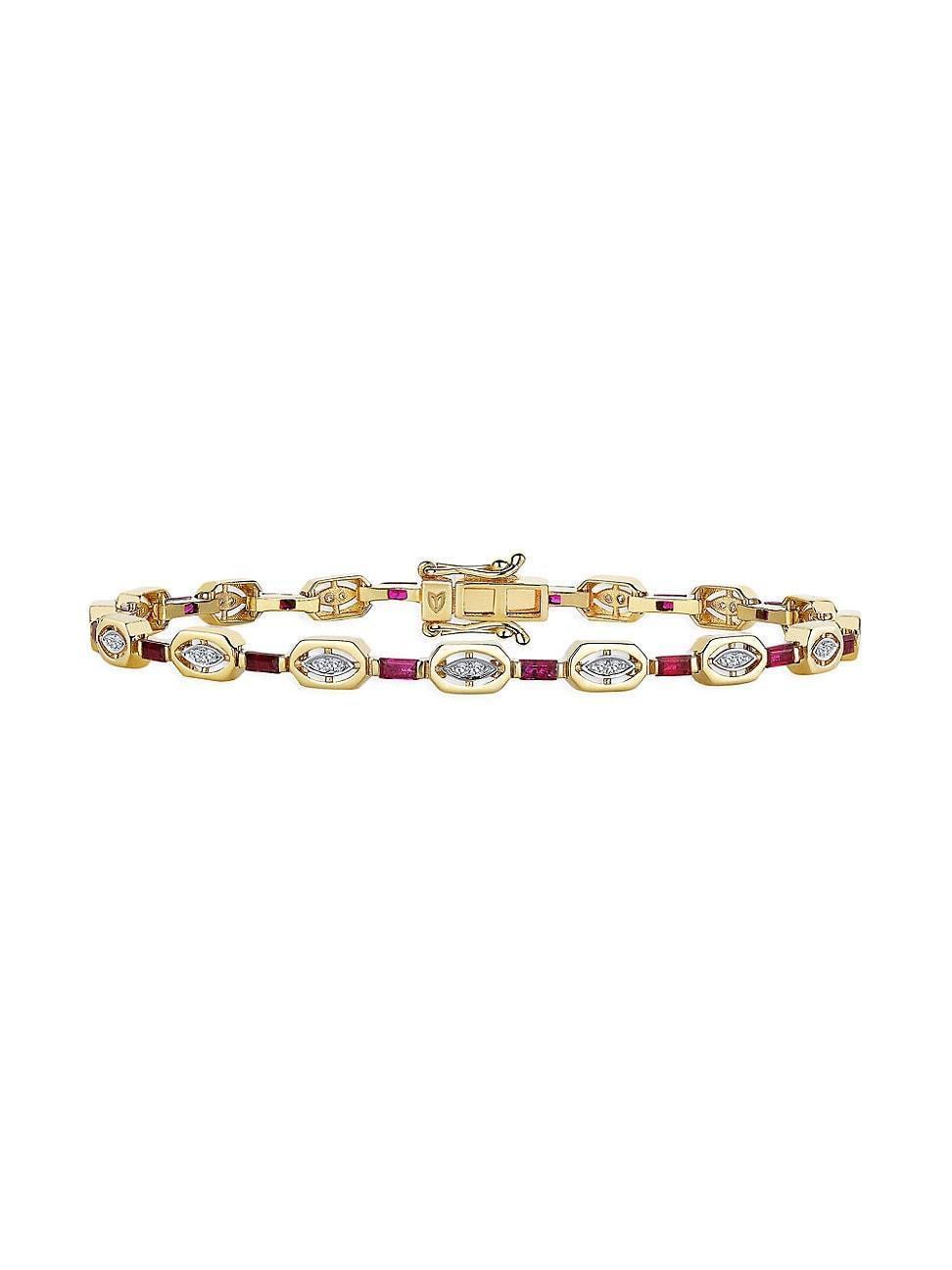 Womens Monoglam 14K Yellow Gold, Ruby & Diamond Bracelet Product Image