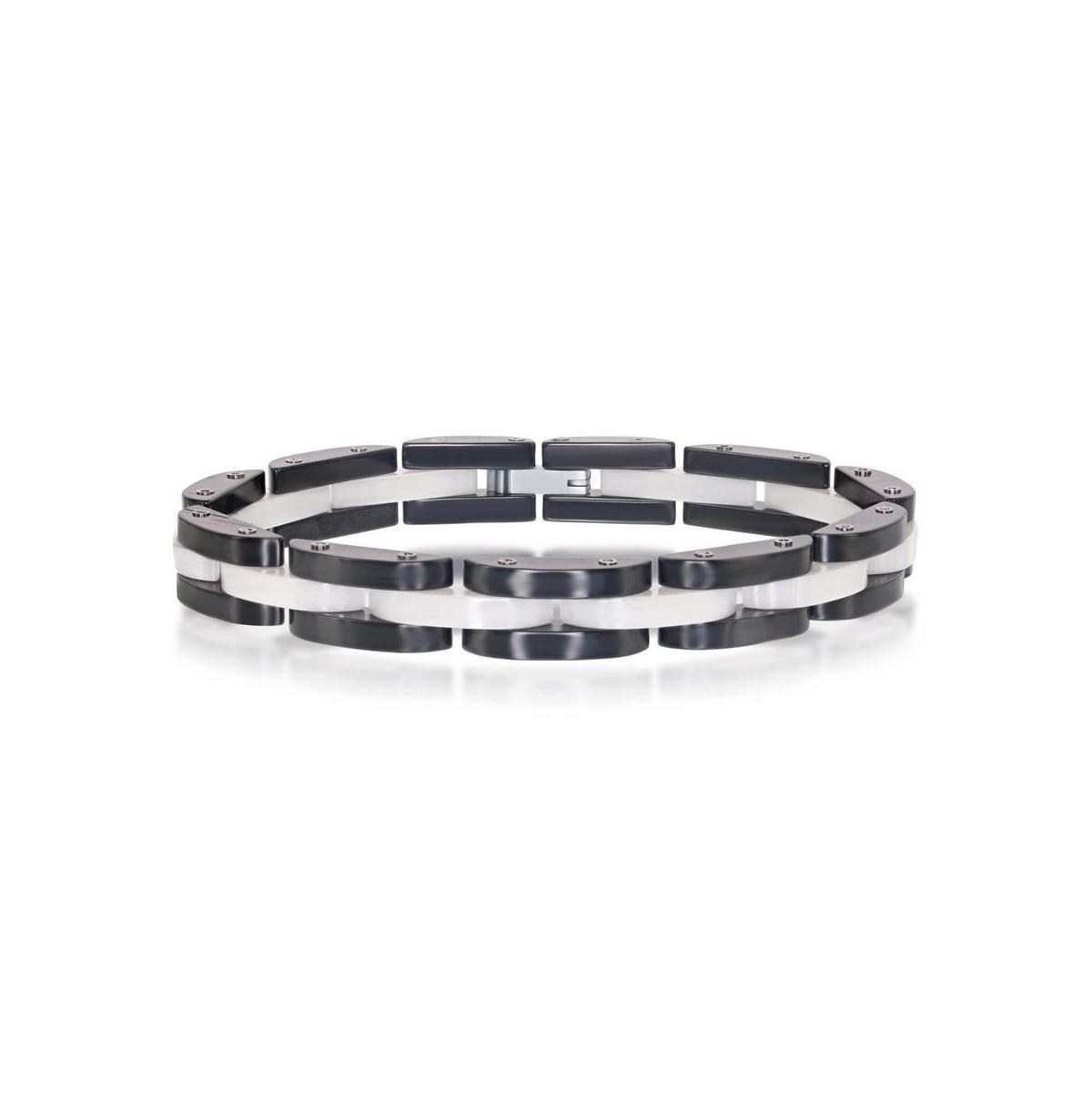 Metallo Stainless Steel Black and White Ceramic Link Bracelet Product Image