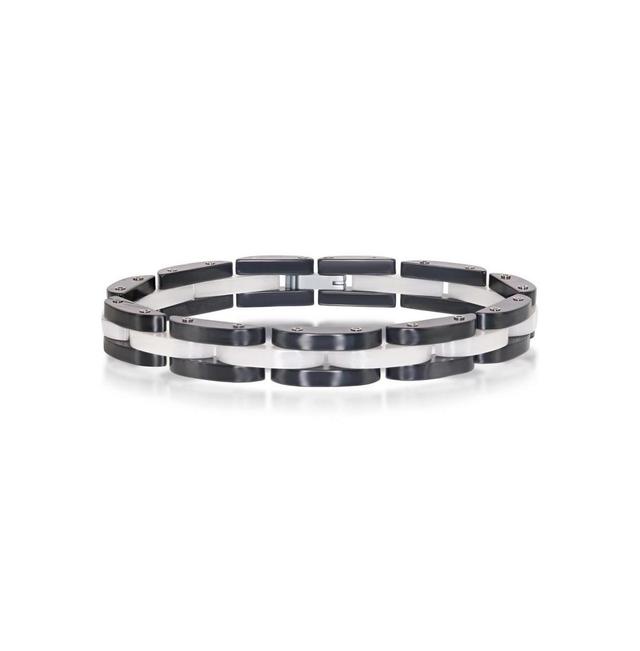 Mens Stainless Steel Black and White Link Bracelet Product Image