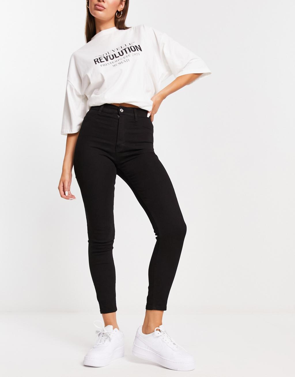 Pull&Bear super skinny high waist jeans in black Product Image