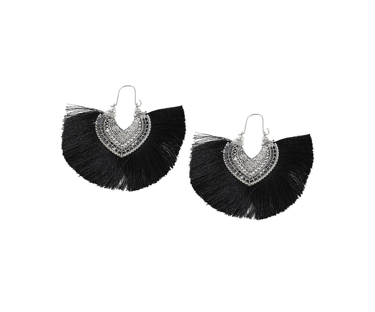 Sohi Womens Tassel Hoop Earrings Product Image