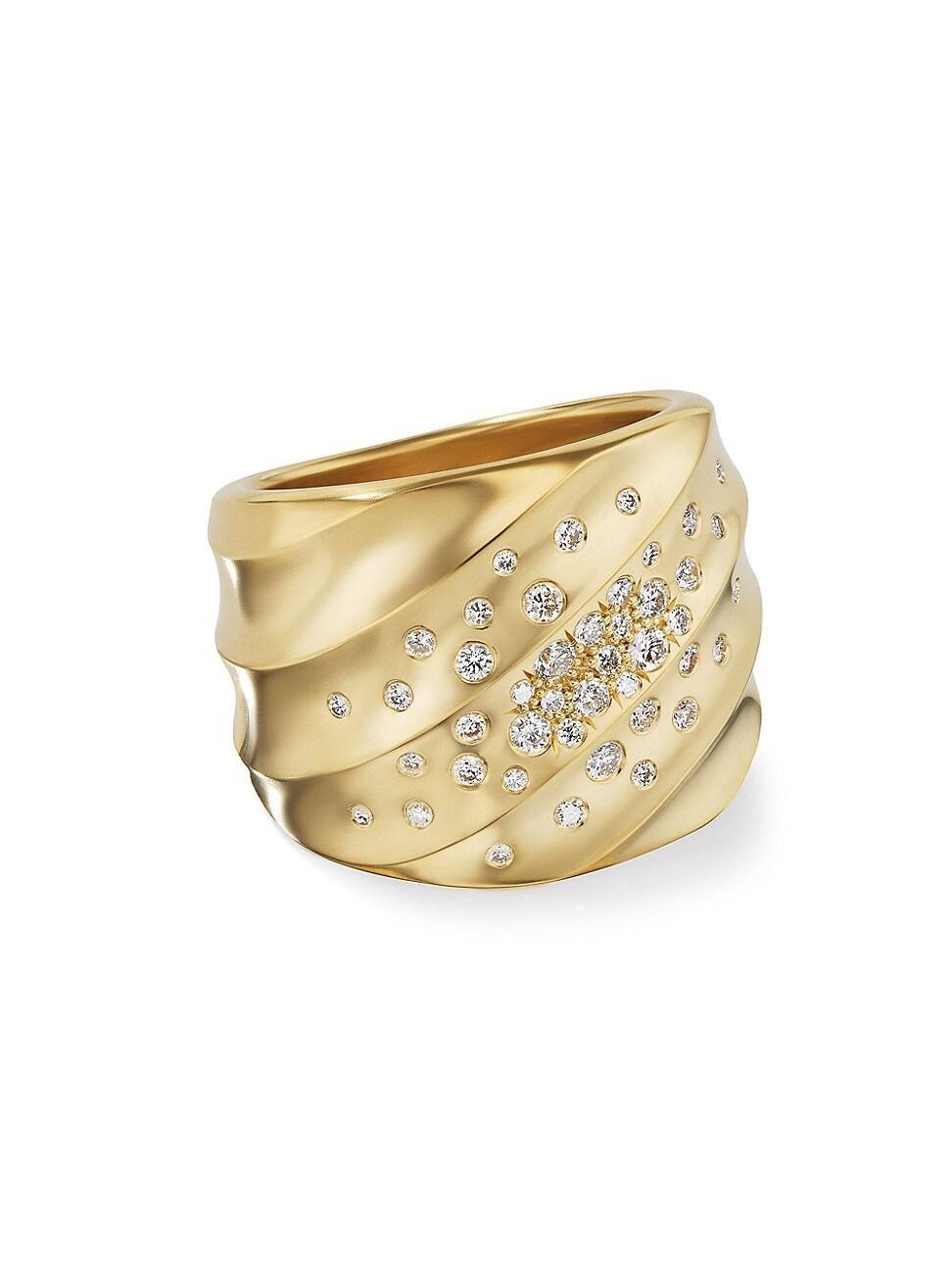 Womens Cable Edge Saddle Ring In Recycled 18K Yellow Gold With Pav Diamonds Product Image