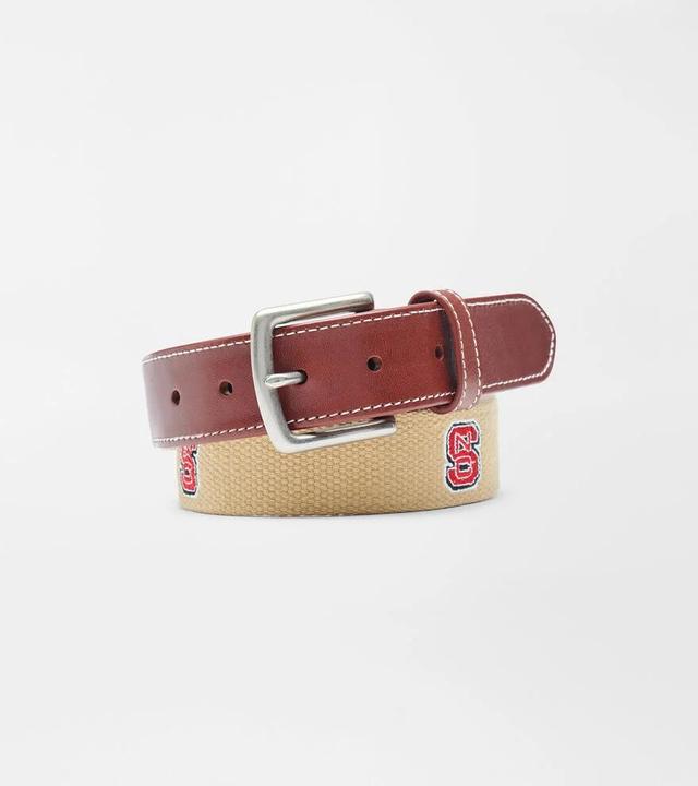 Peter Millar Mens NC State Wolfpack Belt | Color: Khaki | Size: 38 | NCSU Product Image