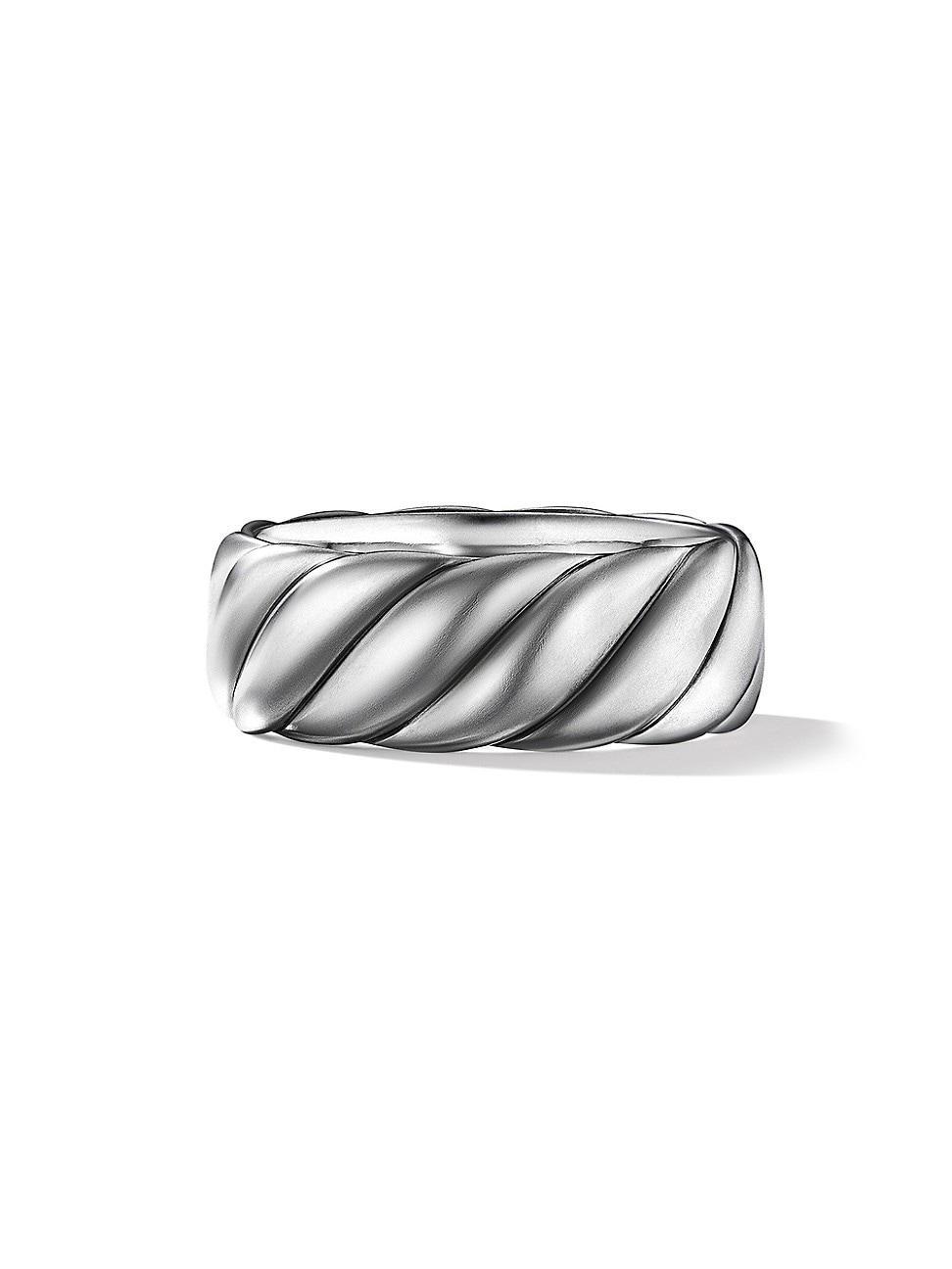 Mens Sculpted Cable Contour Band Ring In Sterling Silver, 9mm Product Image