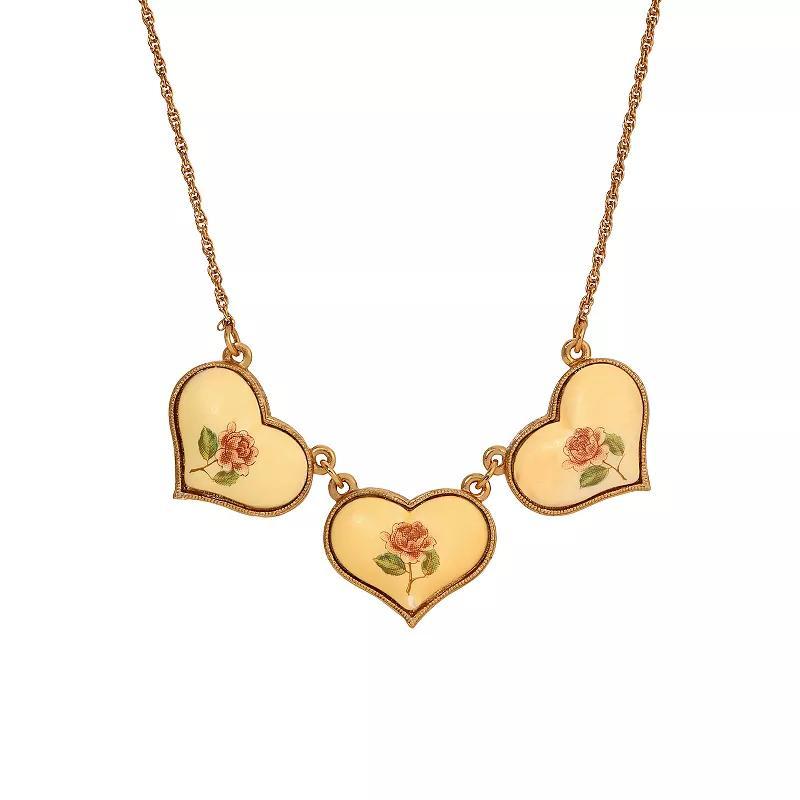 1928 Gold Tone Floral Enamel Heart Collar Necklace, Womens, Multi Product Image