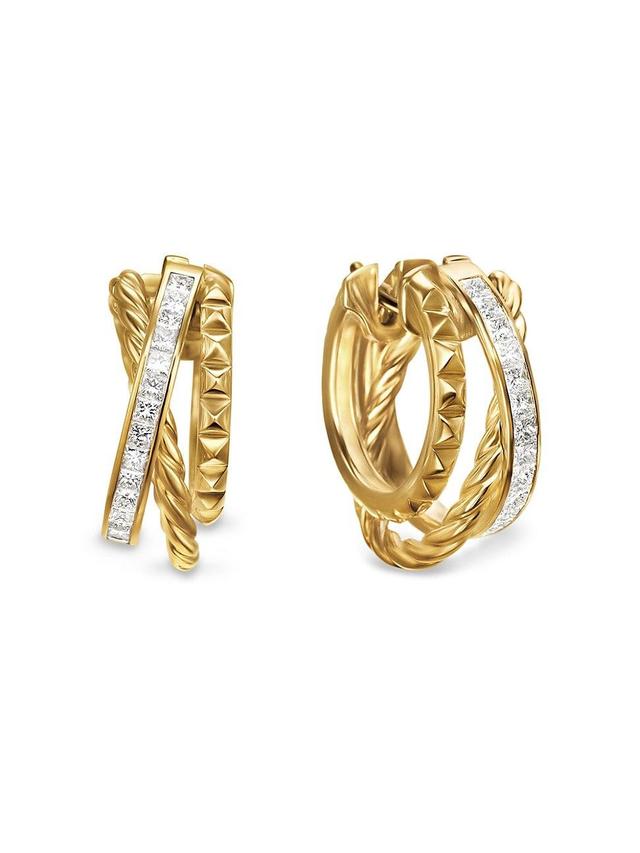 Womens Crossover Trio Multi Row Hoop Earrings in 18K Yellow Gold with Diamonds, 18MM Product Image