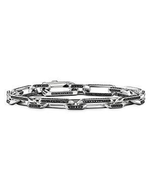 David Yurman Mens Sterling Silver Linked Chain Black Diamond Bracelet Product Image