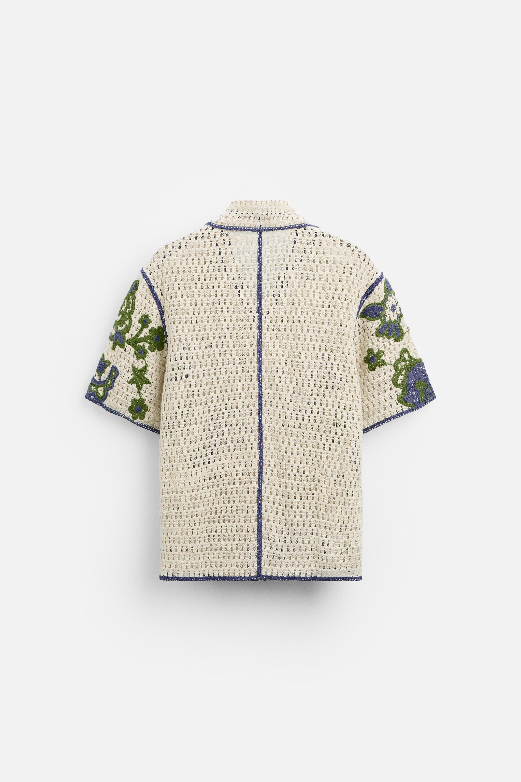 CONTRASTING CROCHET EMBROIDERY SHIRT Product Image