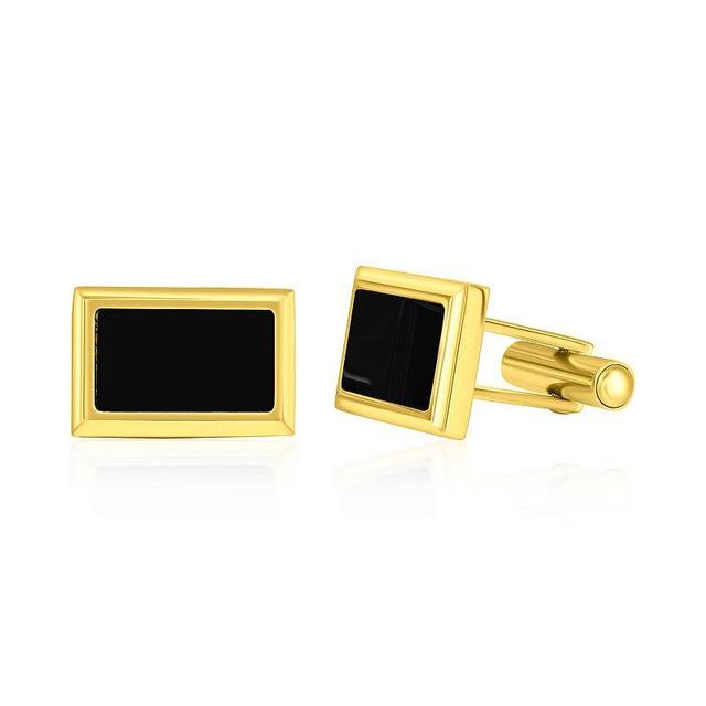 Stainless Steel Rectangle Gold & Black Pleated Cuff Links Product Image