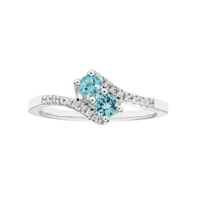 Sterling Silver Blue Topaz Two Stone & Diamond Accent Bypass Ring, Womens Product Image