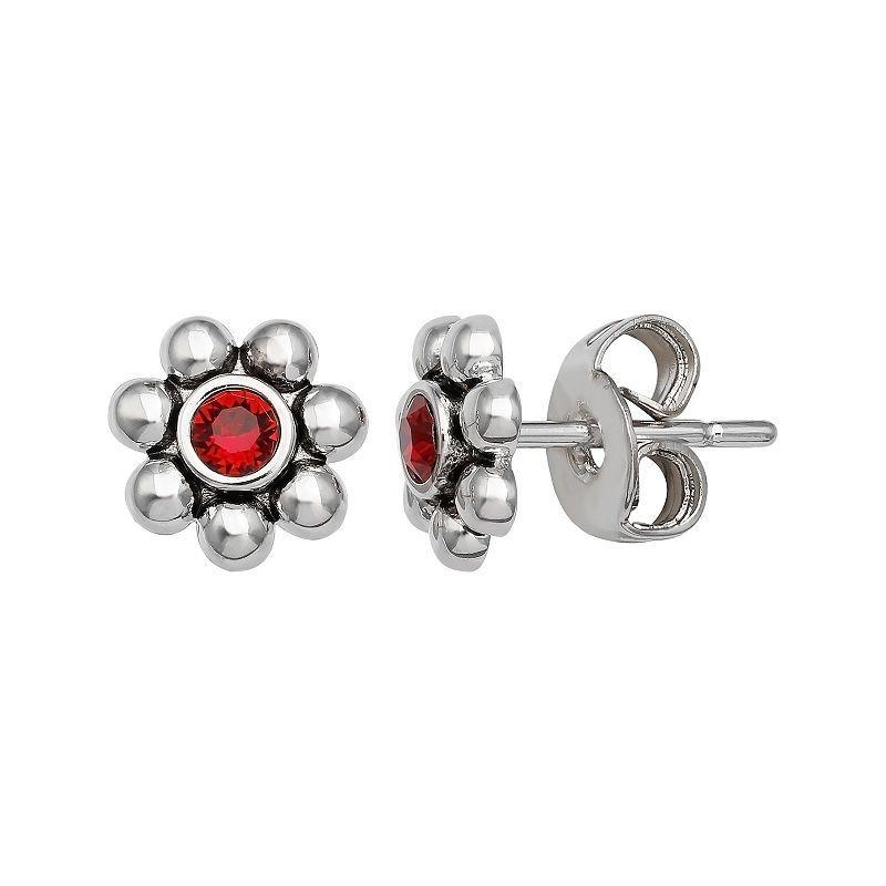 Brilliance Fine Silver-Plated Crystal Flower Birthstone Stud Earrings, Womens, Silver Tone July Product Image